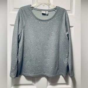 Pullover Top with Rhinestones, Gray, Size 3, Weekends by Chicos